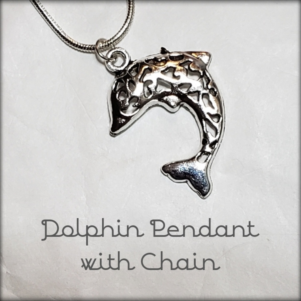Silver Tone Cut Out Dolphin and 925 Silver Chain